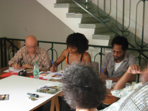 Photo: DR - Portfolio consultation with André Rouillé, Paris-art.com Director (France), Curator Claire Tancons (Guadeloupe USA) and Mario Lewis from Galvanize (Trinidad)