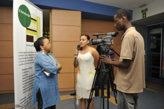 Belkis talking to the press after her conference