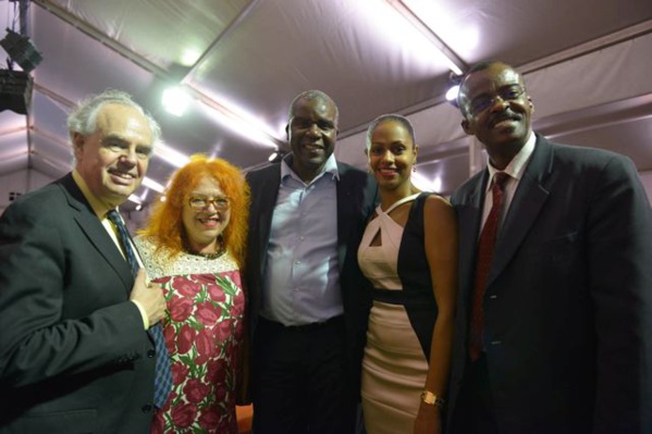 Regine Cuzin (second left) since among top officials at the launch of the New Fondation Clement in Martinique: from L to R, Frédéric Mittérand; Jacques Martial (Chair of Mémorial ACTe - MACTe); Manuela Nirhou (General Secretary MACTe) & Regional Council President of Guadeloupe, Mr Ary Chalus