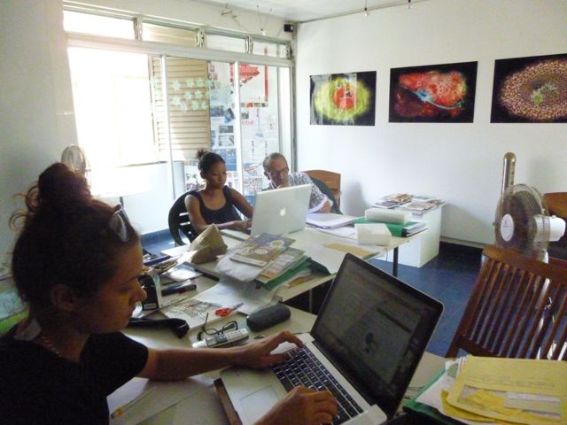 L'Artocarpe's office Feb. 2015 with Leah, Catherine and Patrick