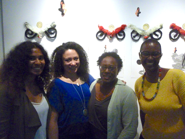 Kellys' opening exhibition in NY, June 2015, MOCADA. Kelly Sinnapah Mary, member of L'Artocarpe with fellow artists from the DVCAI US based platform, Groana and Juana and Joëlle Ferly, founder of L'Artocarpe